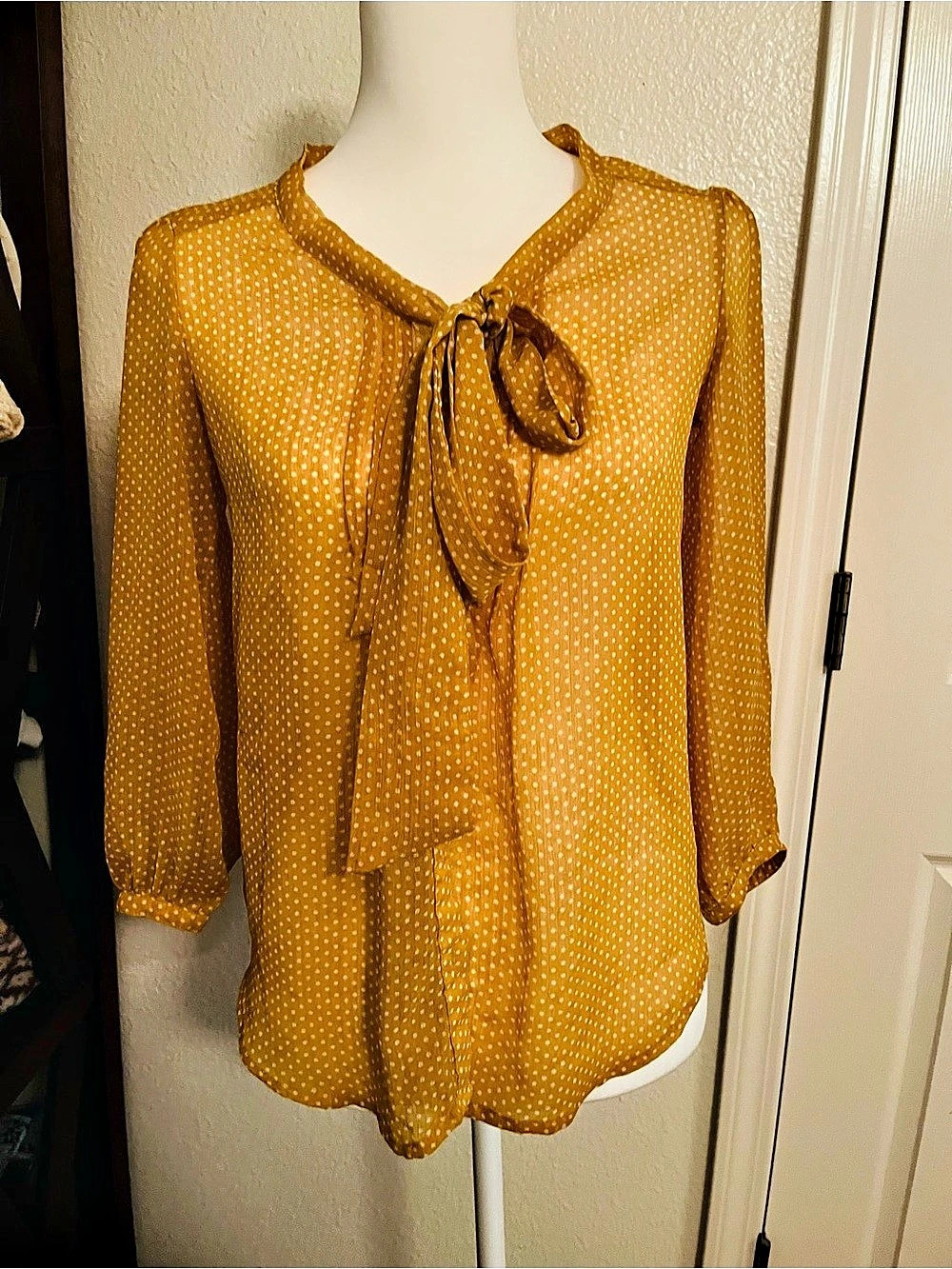 Khioration Polka Dot Blouse in Yellow & White Size XS